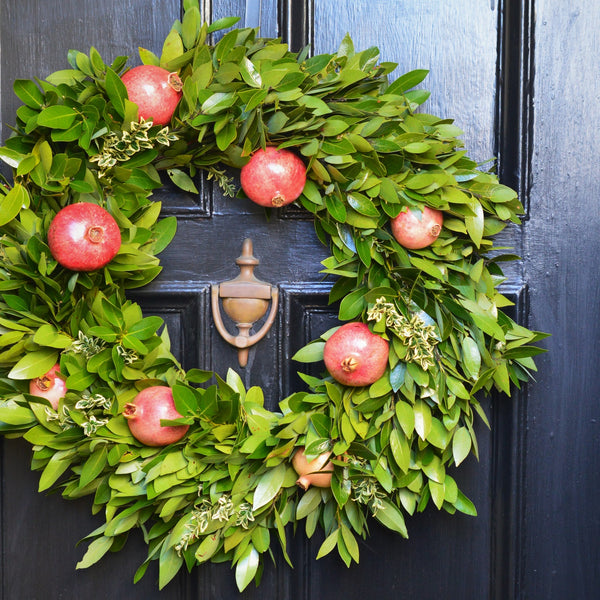 Bay and Pomegranate Wreath for Christmas | Bay Leaf Wreath with Pomegranates
