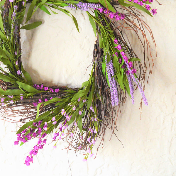 Faux Wreath for Spring | Violet Spring Wreath | Artificial Wreath Spring | Purple and Green Spring Wreath Fake