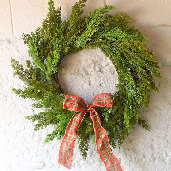 Faux Christmas Wreath | Faux Juniper Wreath | Artificial Juniper Wreath for Christmas | Artificial Holiday Wreath | Artificial Greens for Christmas