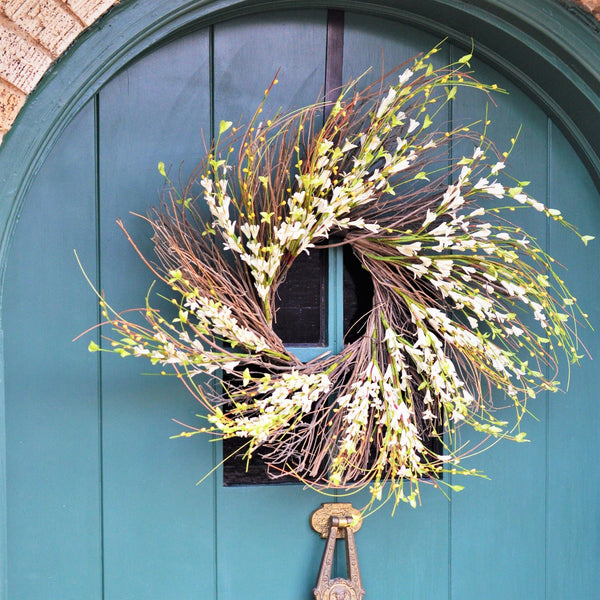 Faux winter wreath | Fake winter wreath | artificial winter wreath | forsythia wreath 