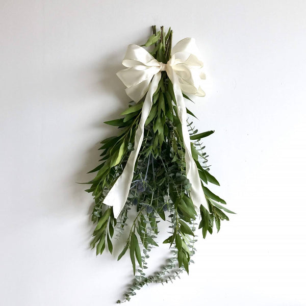 Door Swag | Fresh Swag for Door | Laurel Bay Swag | Blue Thistle Swag | Baby Eucalyptus Swag